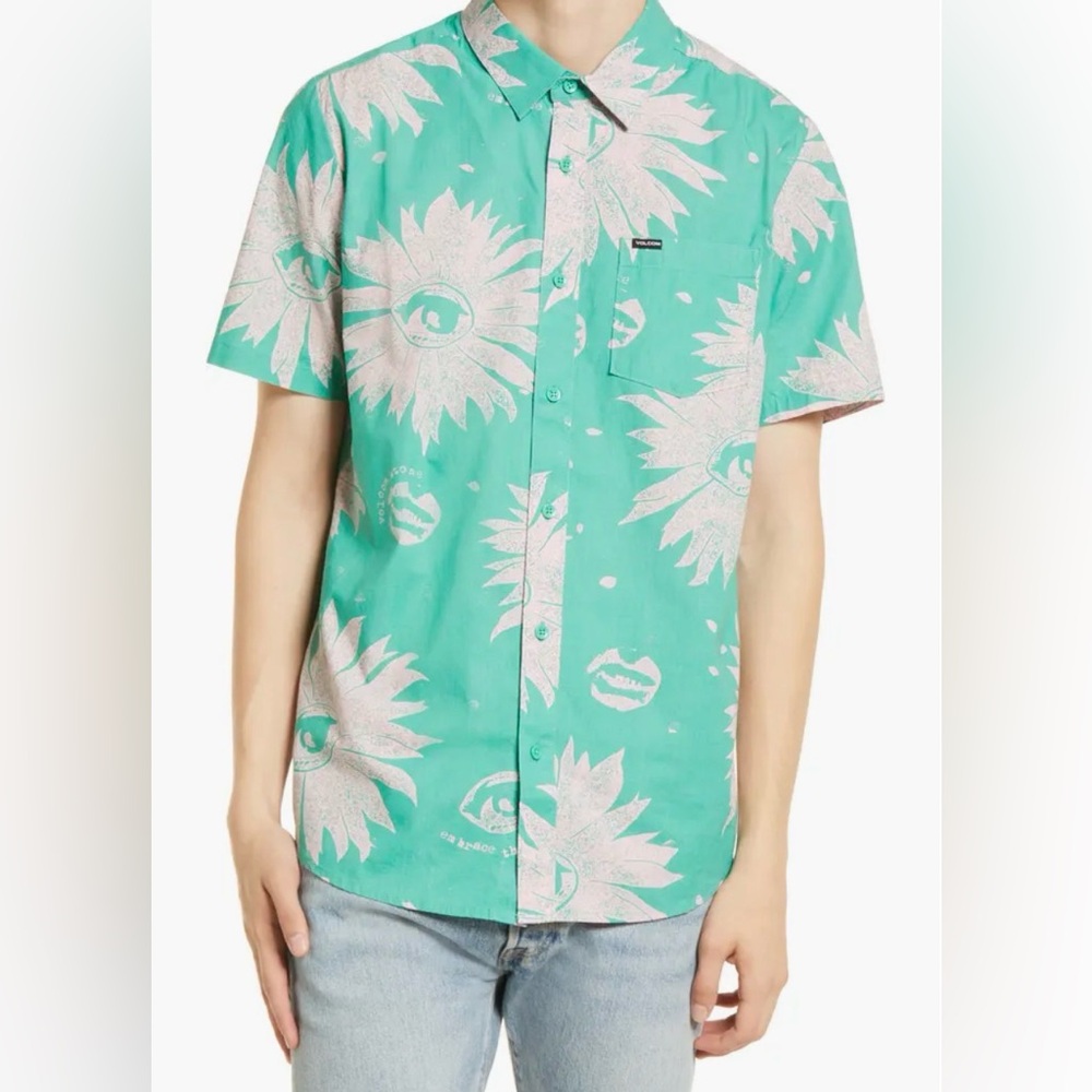 Volcom Teal Kids Graphic Button Down Shirt